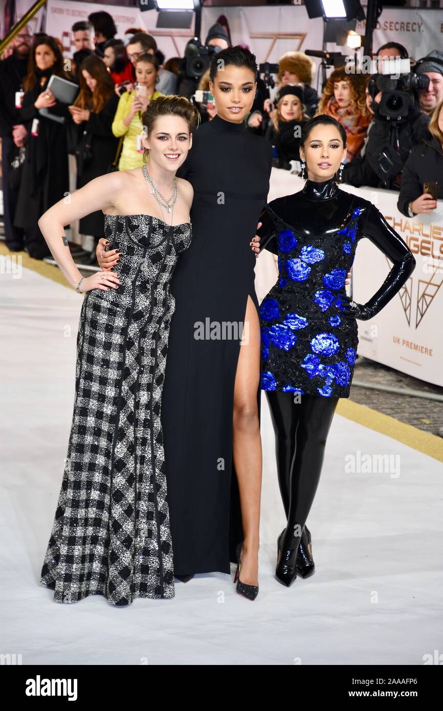 Ella Balinska. Kristen Stewart, Naomi Scott. "Charlie's Angels"-UK Premiere, Curzon Mayfair, London. Großbritannien Stockfoto