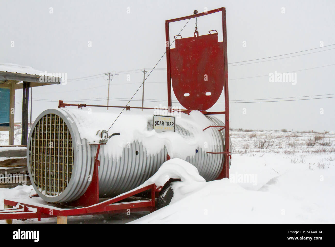 Polar Bear Trap verwendet Menschen- und Tierwelt Interaktionen in Churchill, Manitoba, Kanada zu steuern. Stockfoto