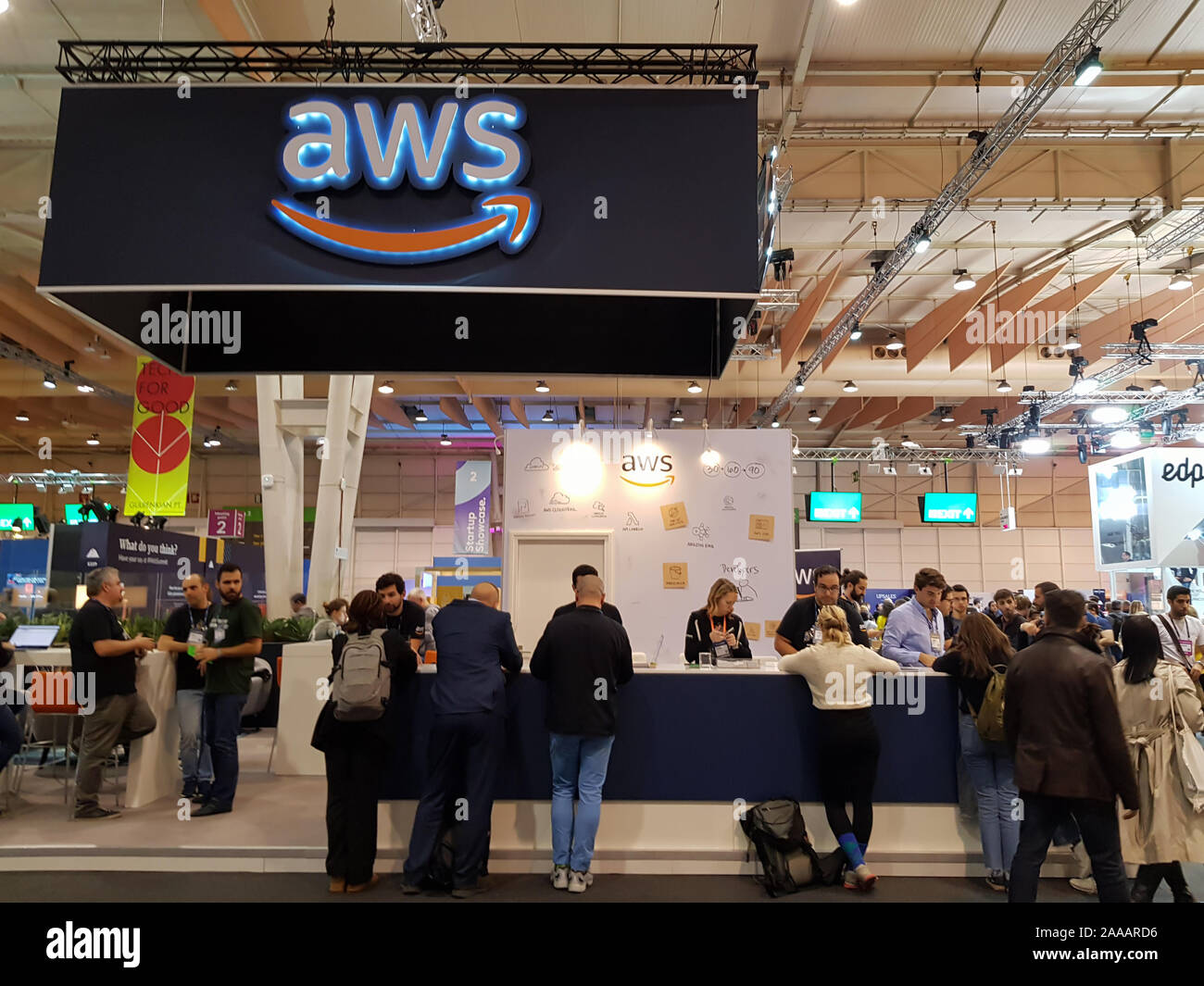 Lissabon, Portugal - 7 November 2019: Amazon AWS-stand auf den Gipfel 2019 in Lissabon Stockfoto