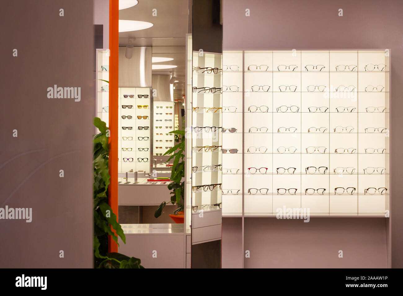 Optik speichern. Gläser und Zubehör. showcase Produktauswahl Brillen Stockfoto