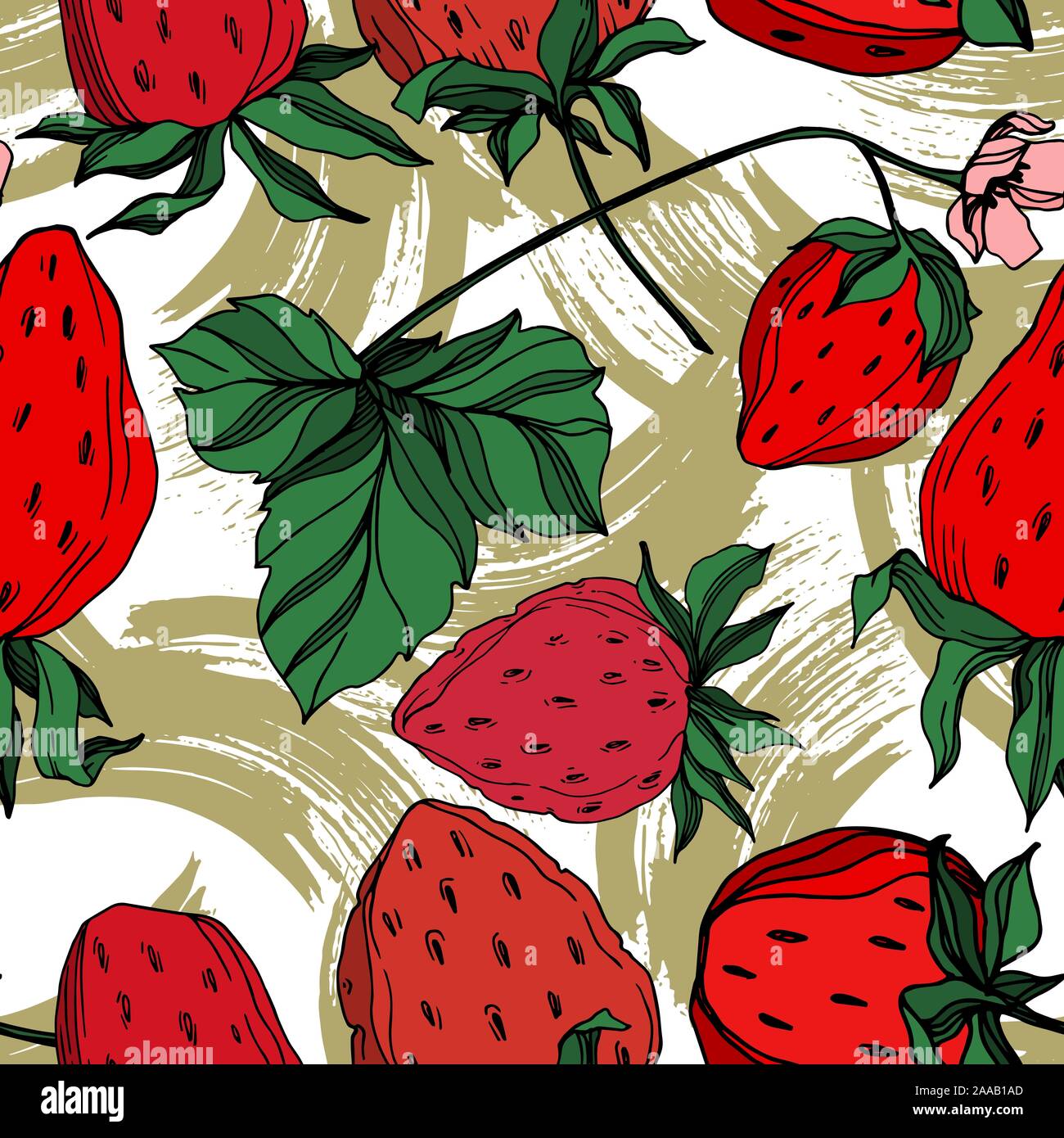 Vektor strawberry frische Beeren gesundes Essen. Schwarz und weiß eingraviert Tinte Art nahtlose Muster. Stock Vektor