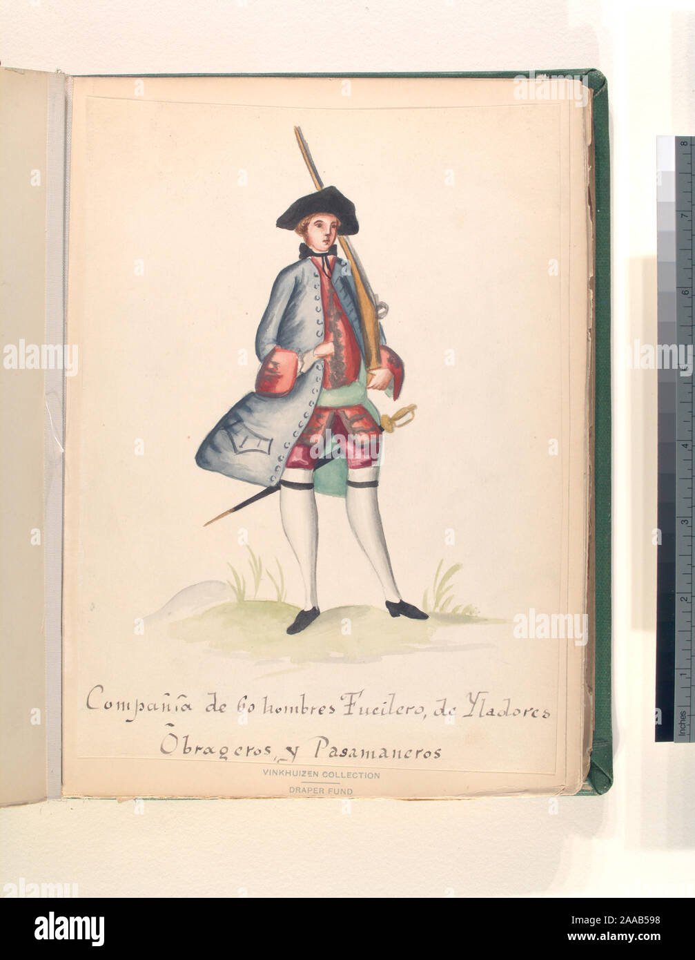 Dieses Bild nicht datiert wird, und die Nummer der Seite fehlt.; Compañia de 60 hombres fucilero, de yladores, obrageros y pasamaneros Stockfoto