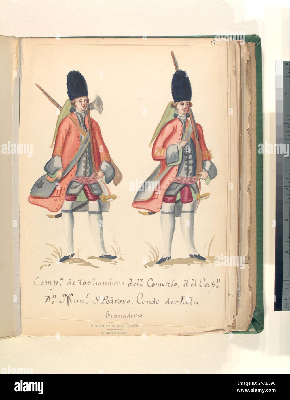 Dieses Bild ist nicht datiert.; Compañia de 700 hombres de El Comercio de el capitan Don Manuel St. Pedroso, Conde de Jala granaderos. Stockfoto
