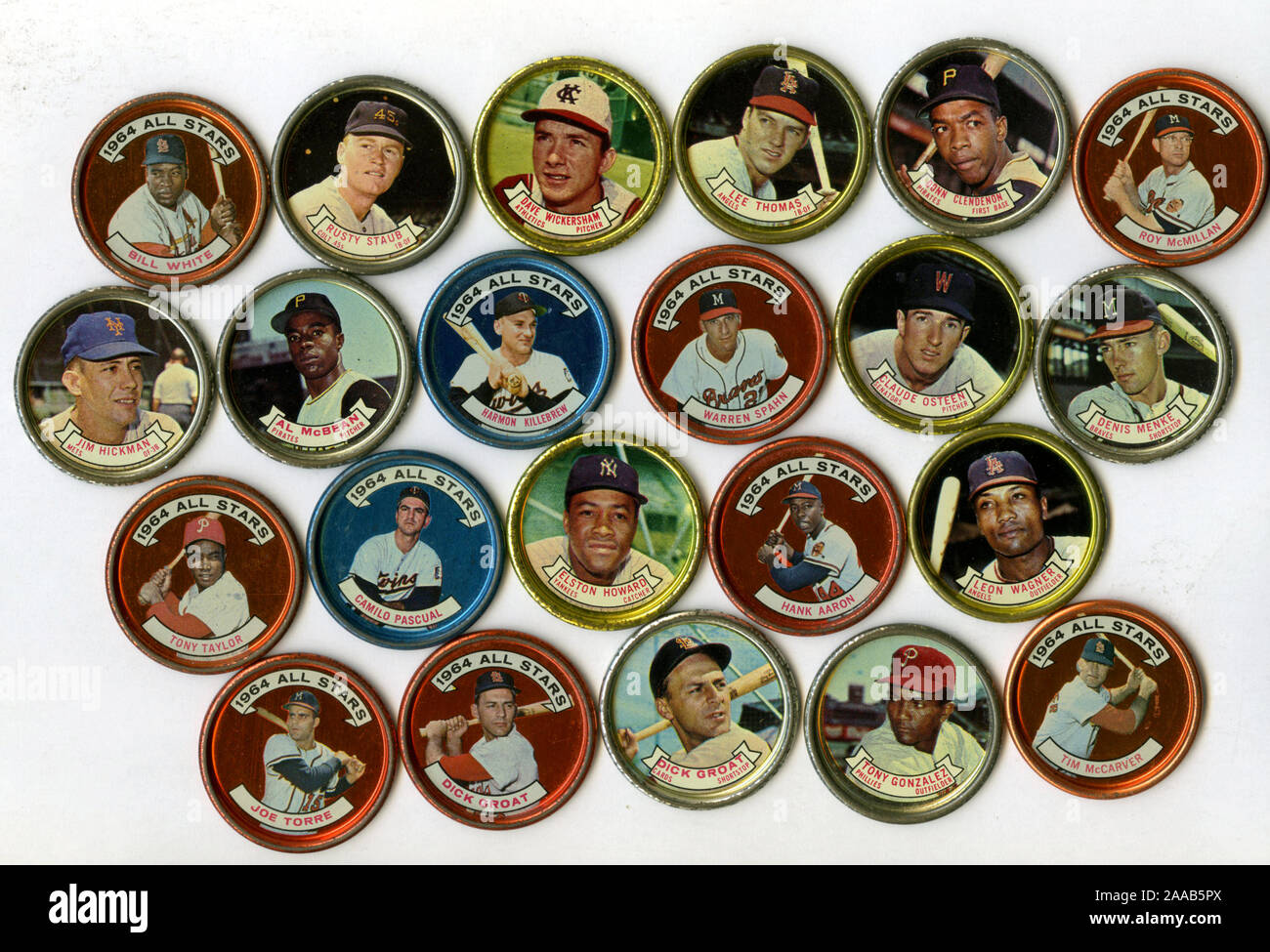Sammlung von Souvenir Münzen, die Major League Baseball Spieler aus den 60er Jahren. Stockfoto