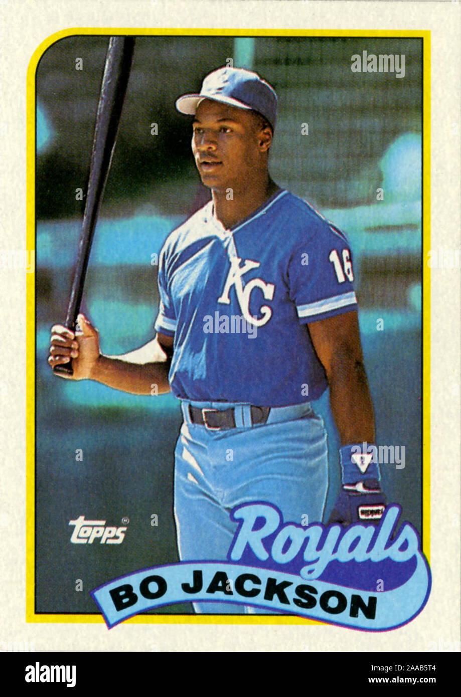 Bo Jackson 1989 Topps baseball Card mit den Kansas City Royals. Stockfoto