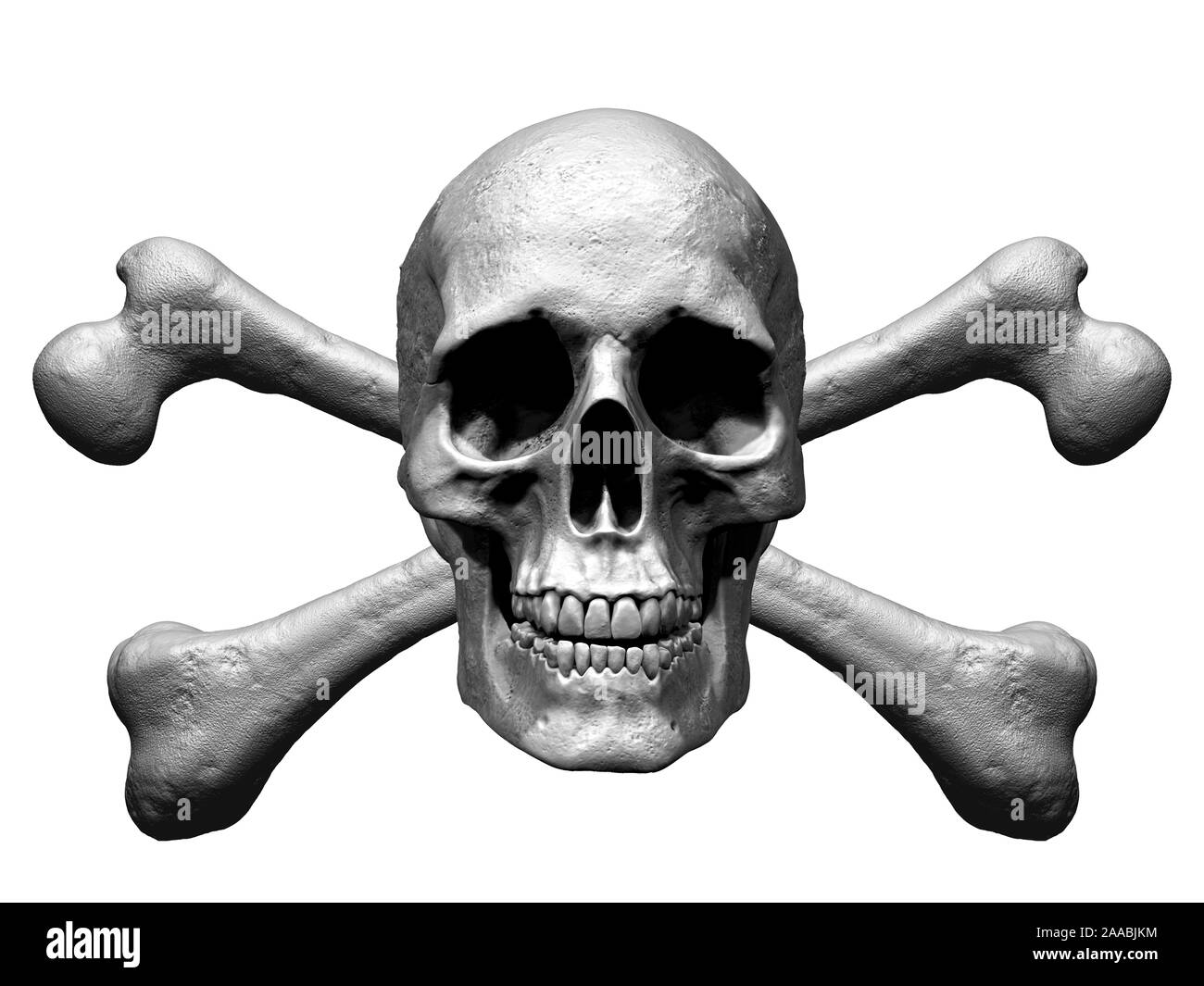 Totenkopf mit gekreuzten Knochen Abbildung im Hintergrund - 3D-Rendering Stockfoto