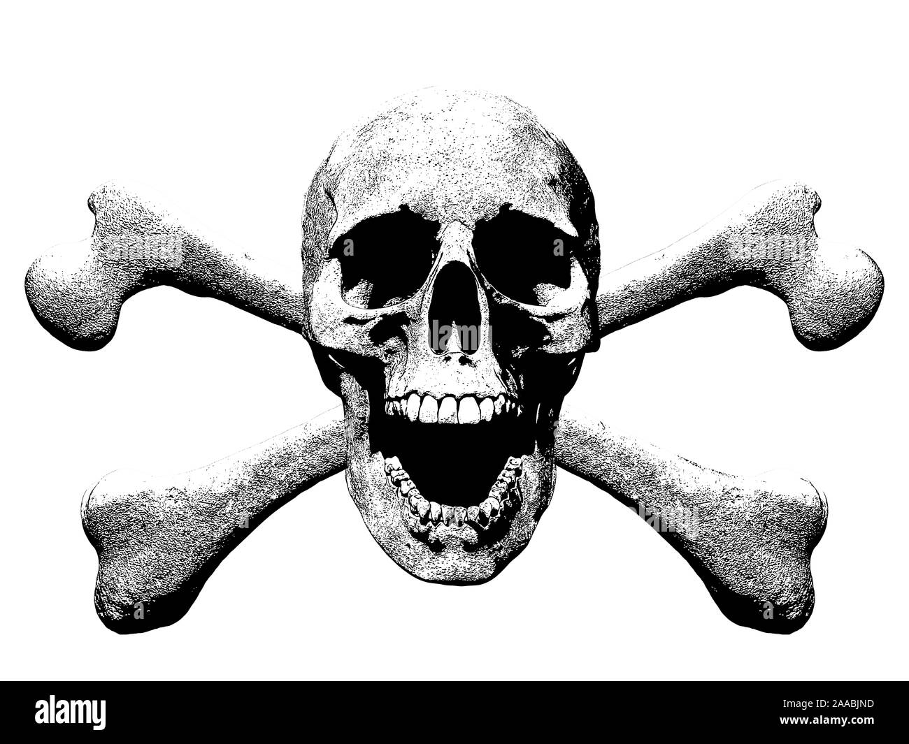 Totenkopf mit gekreuzten Knochen Abbildung im Hintergrund - 3D-Rendering Stockfoto