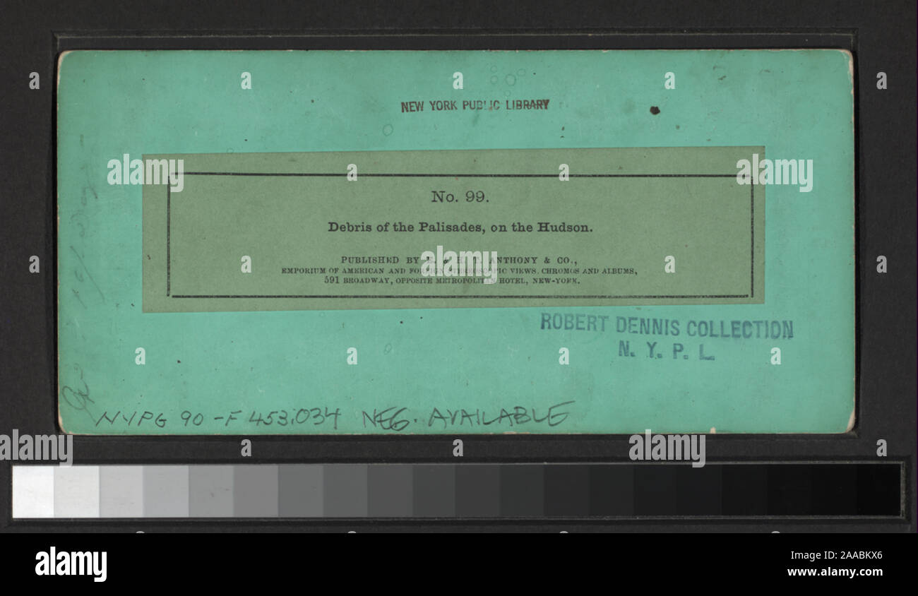 Blick von E.&HT Anthony, G.G. Rockwood, H.S. Wyer und andere Fotografen und Verlage. Outdoor Porträts. Robert Dennis Sammlung von stereoskopische Ansichten. Blick auf die Palisaden in dem westlichen Ufer des Hudson River in New York und New Jersey, mit Blick auf die Felsen, Fluss und Verkehr, Touristen, eine Fernsicht von Yonkers aus der Palisaden und Picknicken am Ft. Lee.; Rückstände des Palisades am Hudson. Stockfoto