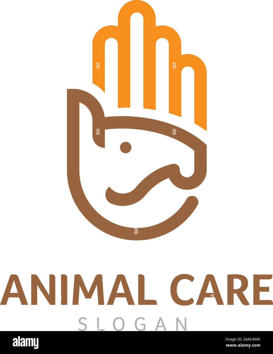 Animal Care Logo mit Pferd und Mensch Hand Stock Vektor