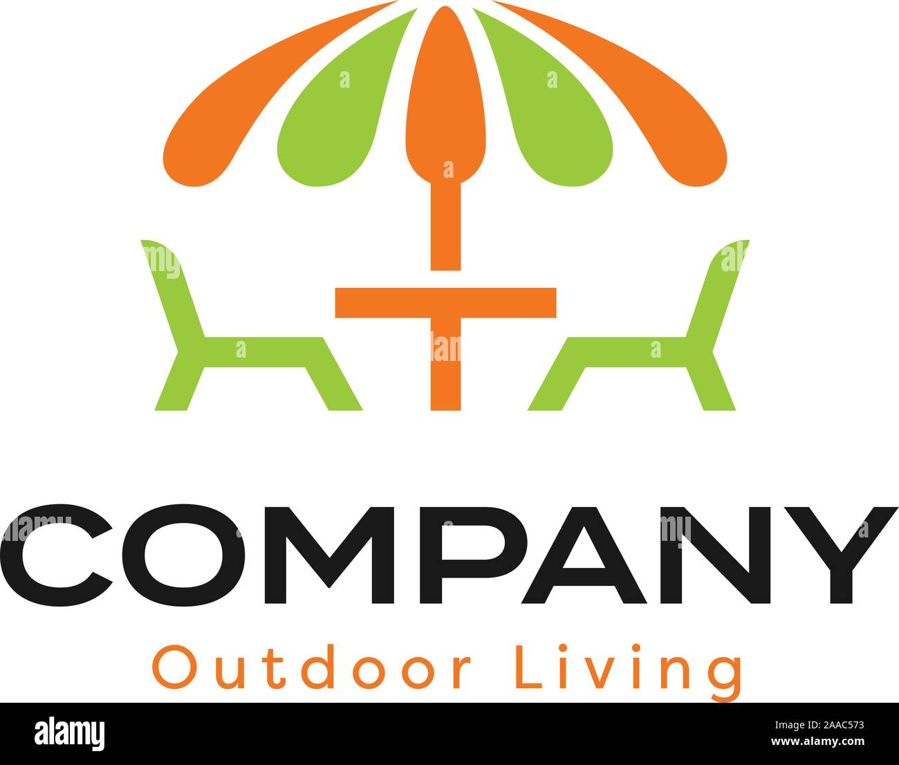 Outdoor Living Logo Schablone mit Sonnenschirm Stock Vektor