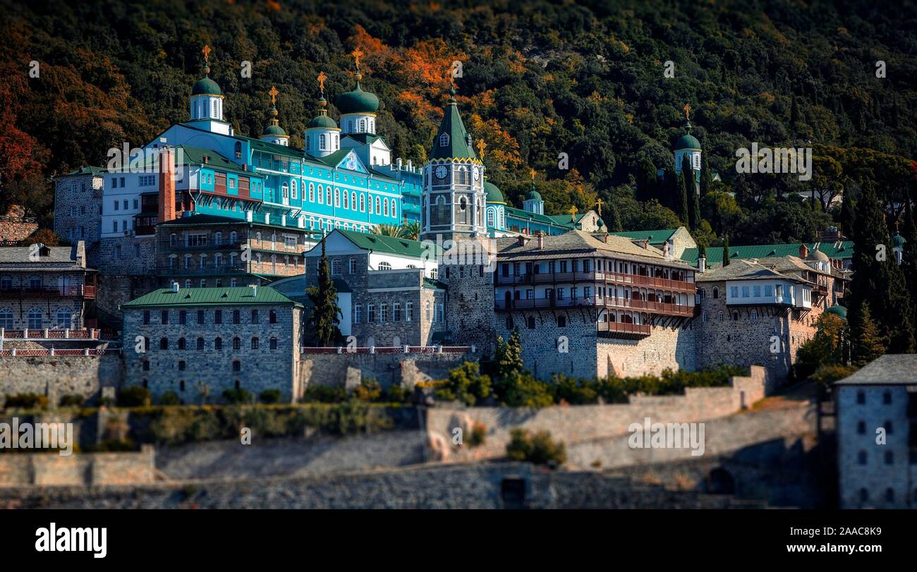 Kloster Agios Panteleimonos auf Athos Stockfoto