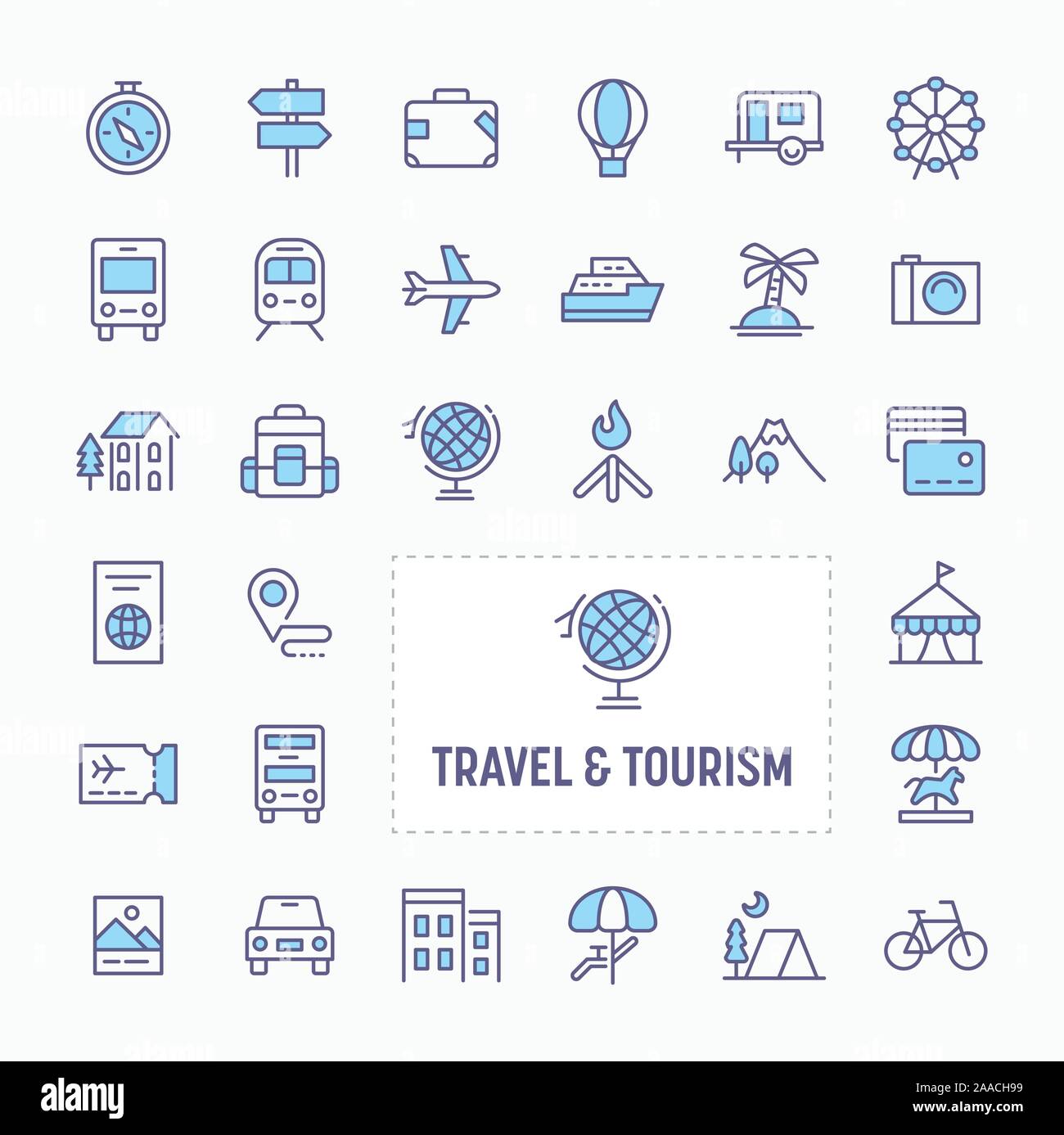 Reisen, Tourismus, Ferien und Freizeit - thin line Website, Anwendung und Präsentation Symbol. Einfache und minimale Vektor Icon und Illustration sammeln Stock Vektor