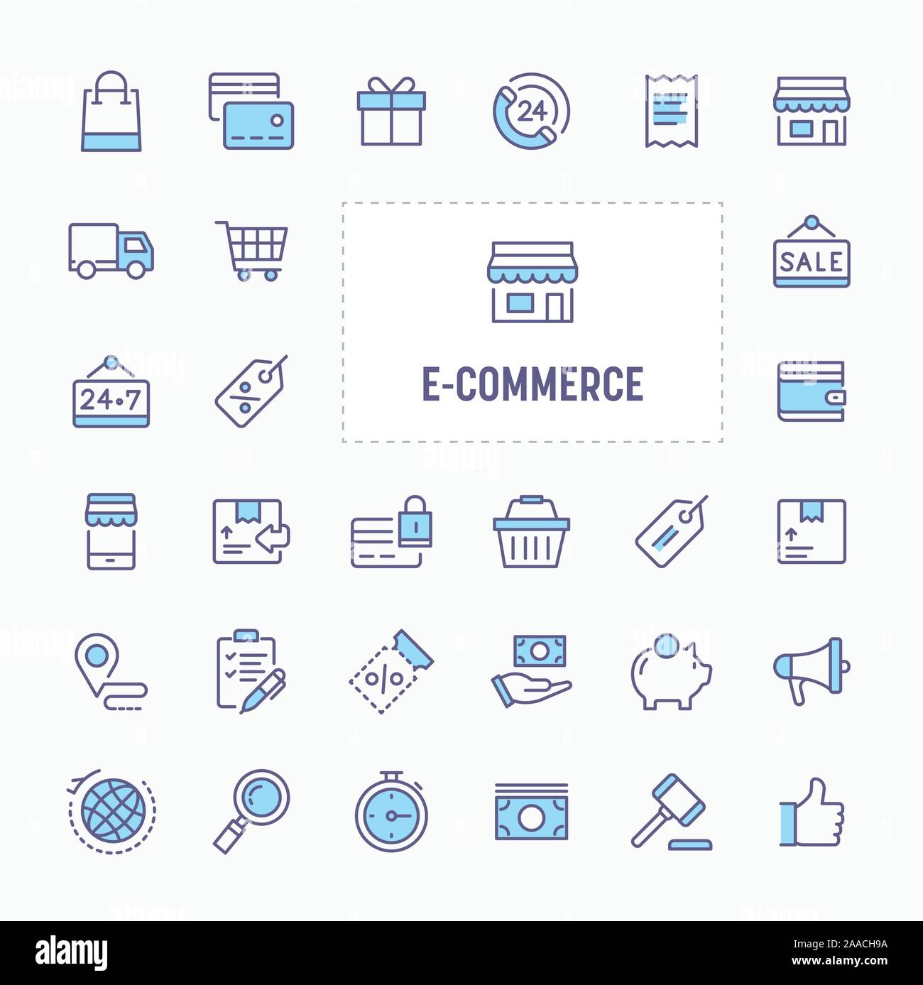 Business und e-Commerce - thin line Website, Anwendung und Präsentation Symbol. Einfache und minimale Vektor Icon und Illustration Collection. Stock Vektor