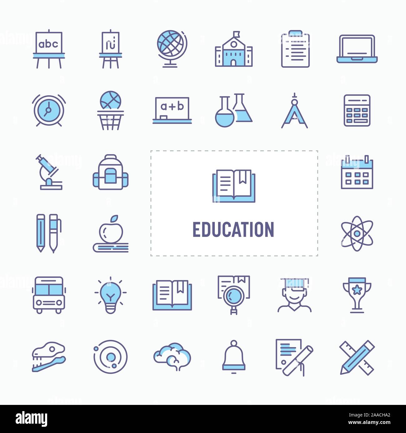 Schreibwaren und schulischen Aktivitäten - dünne Linie Website, Anwendung und Präsentation Symbol. Einfache und minimale Vektor Icon und Illustration Collection. Stock Vektor