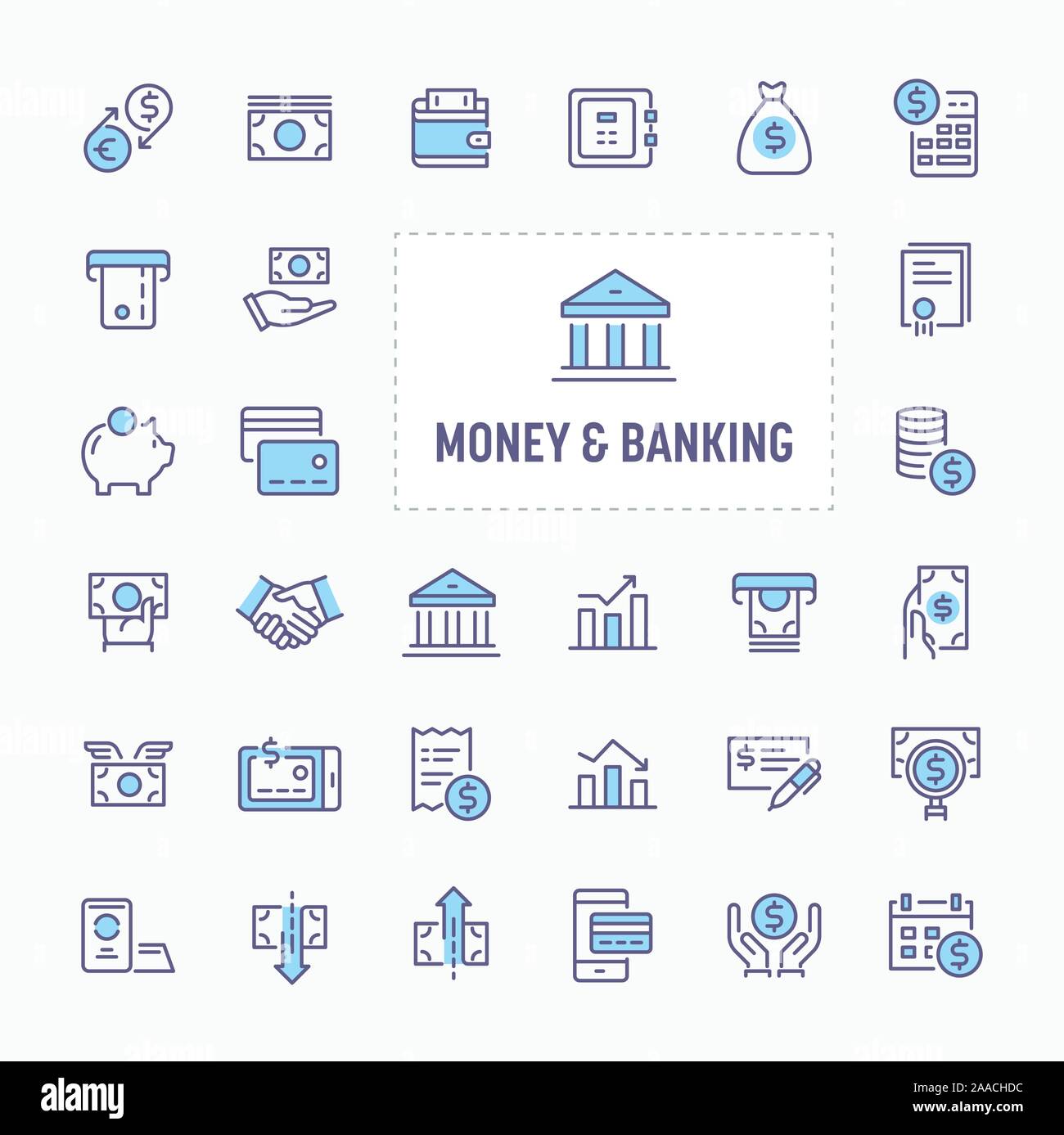 Finanz-, Geld- und Bankwesen - dünne Linie Website, Anwendung und Präsentation Symbol. Einfache und minimale Vektor Icon und Illustration Collection. Stock Vektor