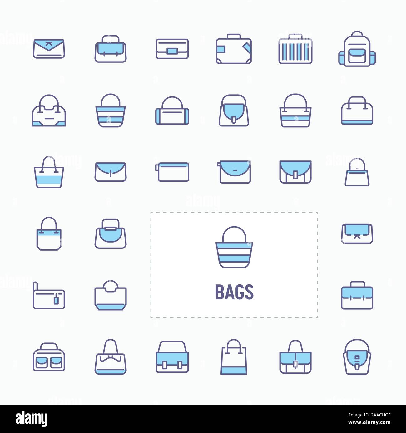 Fashion Bag, Office Bag und Traveler bag - dünne Linie Website, Anwendung und Präsentation Symbol. Einfache und minimale Vektor Icon und Illustration sammeln Stock Vektor