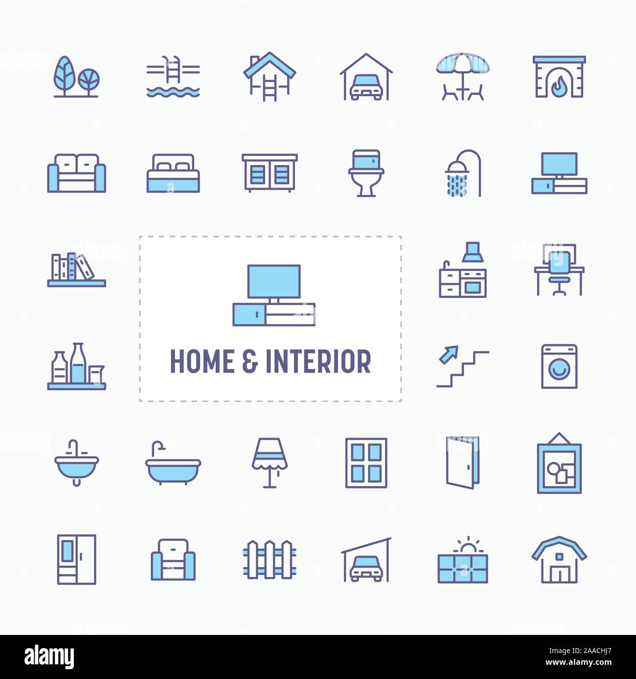 Home, Einrichtung und Möbel - dünne Linie Website, Anwendung und Präsentation Symbol. Einfache und minimale Vektor Icon und Illustration Collection. Stock Vektor