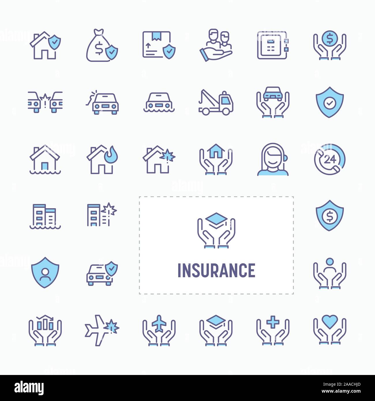 Business & persönliche Versicherung - dünne Linie Website, Anwendung und Präsentation Symbol. Einfache und minimale Vektor Icon und Illustration Collection. Stock Vektor