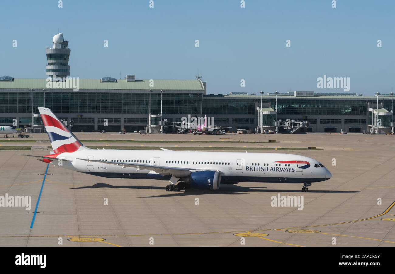 Incheon Korea, 8. Oktober 2019: Boeing 787-9 Dreamliner Flugzeug der British Airways Fluggesellschaft am internationalen Flughafen Incheon in Seoul, Südkorea Stockfoto