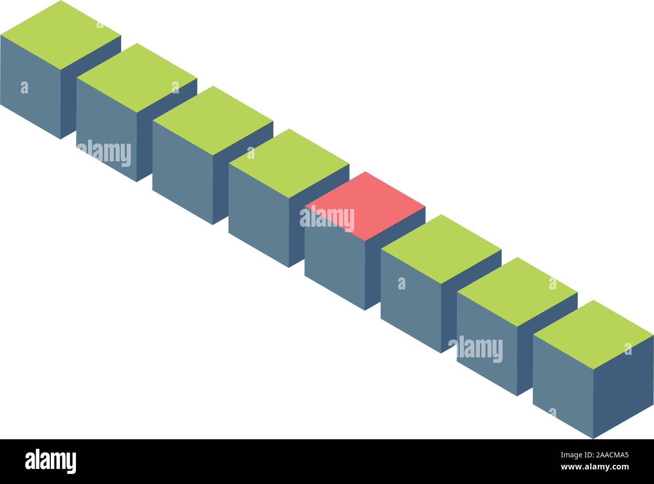 3d dreidimensionale Würfel in einer Zeile mit einem Würfel. 3D-schütteln. Vektor Illustration auf weißem Hintergrund. Stock Vektor