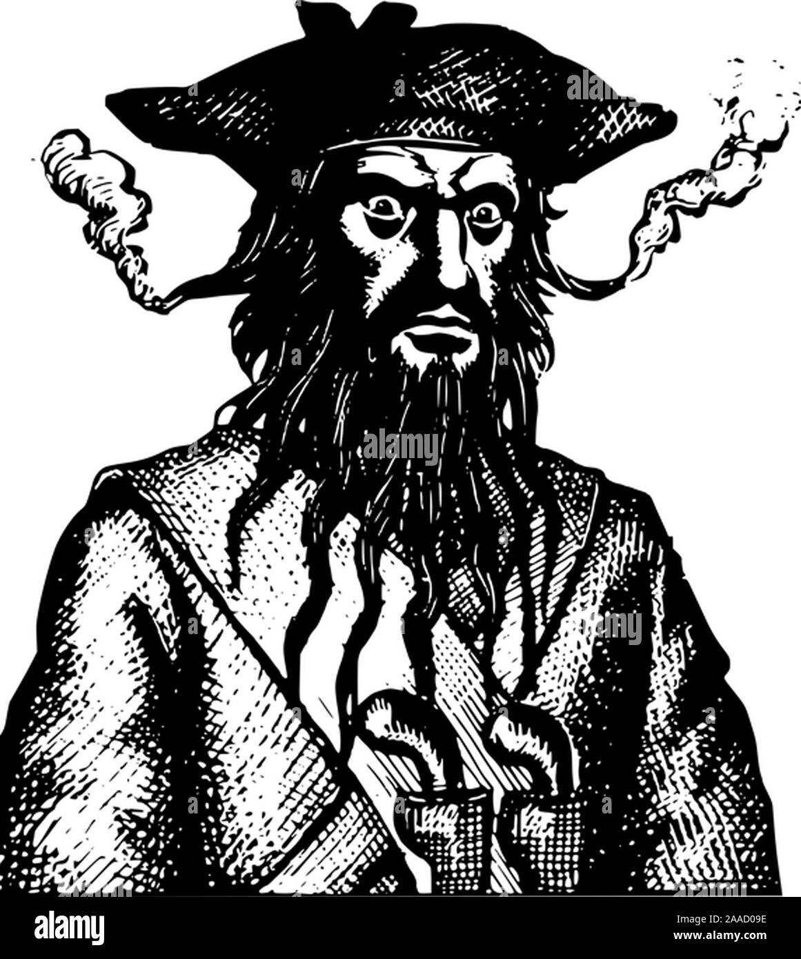 Klassisches Blackbeard Pirat Illustration Porträt Stockfoto