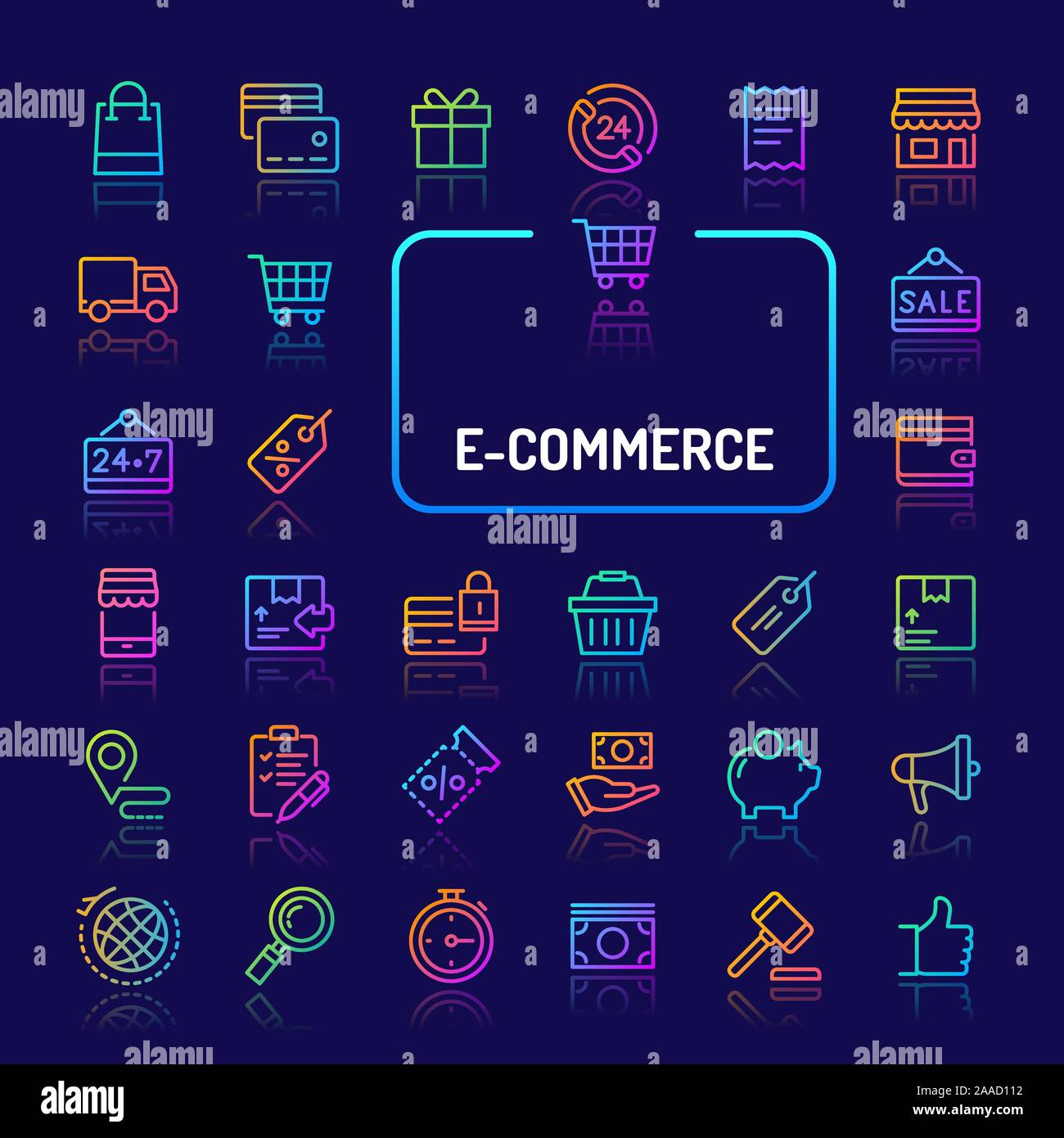 Einfache gradient farbige Symbole isoliert auf dunklem Hintergrund zu Business Handel und e-Commerce. Vektor Zeichen und Symbole Sammlungen für die Website ein Stock Vektor