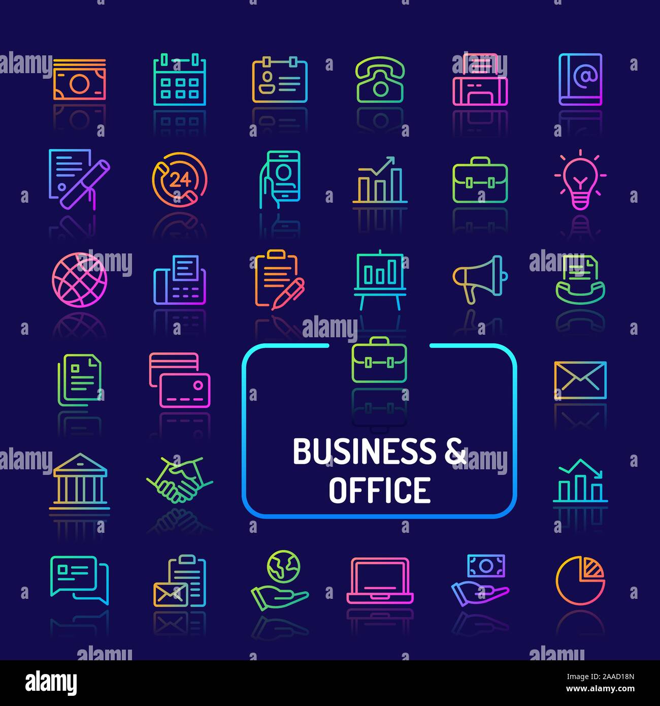 Einfache gradient farbige Symbole isoliert auf dunklem Hintergrund zu Business & Office. Vektor Zeichen und Symbole Sammlungen für Website und app.. Stock Vektor