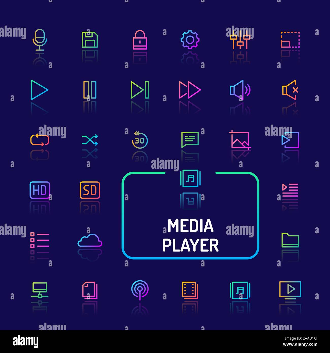 Einfache weiße Linie auf schwarzen Hintergrund für Media Player app isoliert. Vektor Zeichen und Symbole Sammlungen für Website und App app.. Stock Vektor