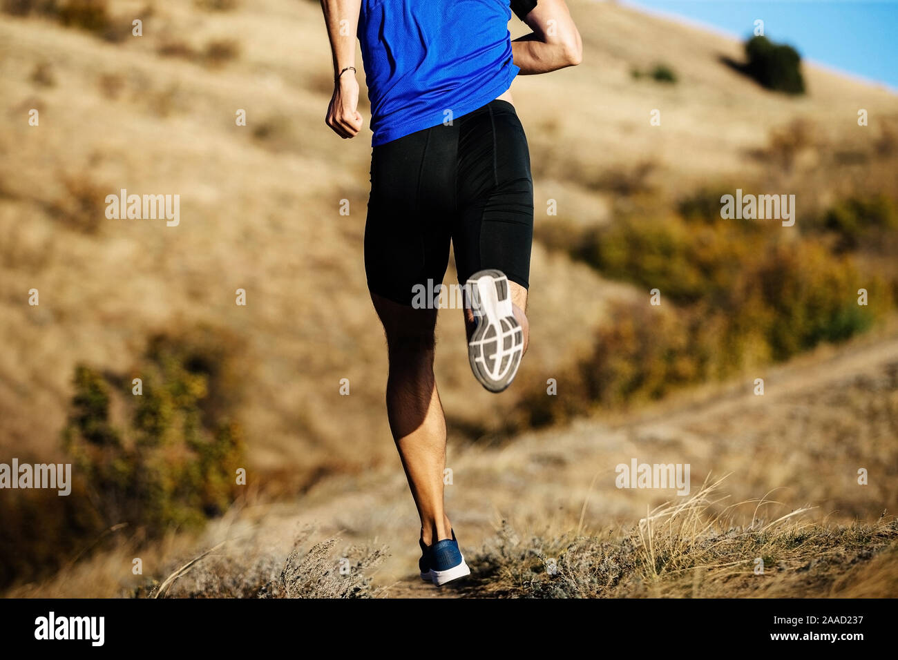 Zurück man Läufer laufen Downhill Mountain herbst Trail Stockfoto
