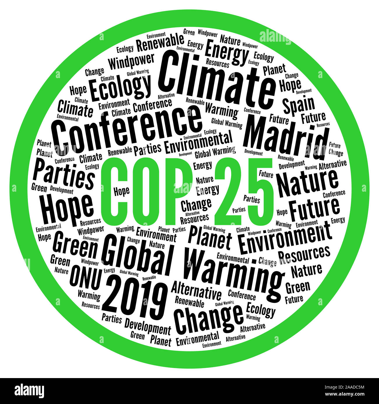 COP 25 in Madrid, Spanien, Word cloud Stockfoto