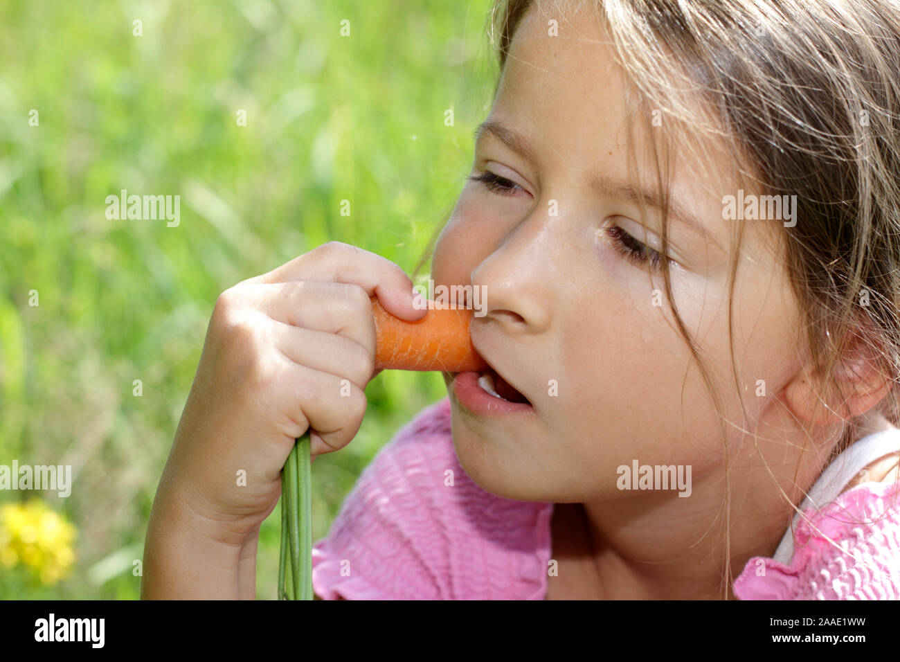Mädchen istt Karotte (mr) Stockfoto