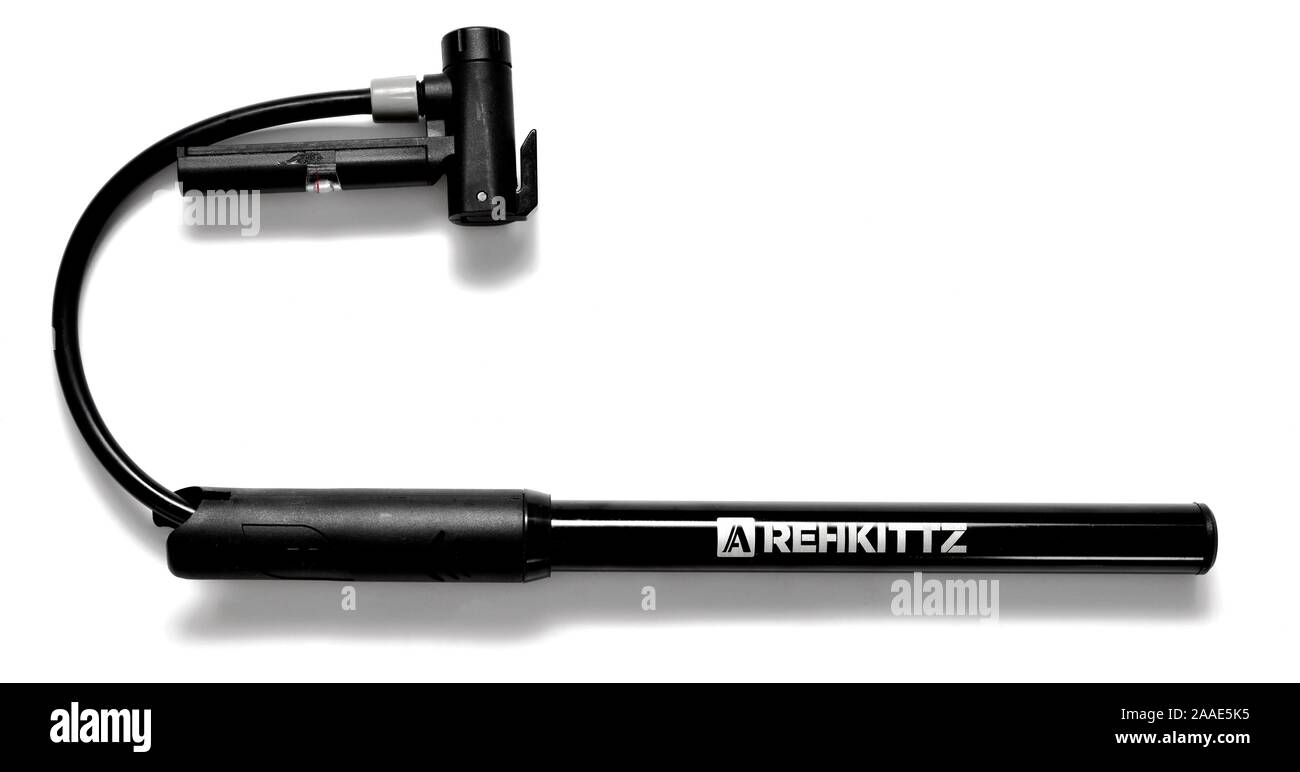 Mini Fahrrad-Pumpe, Schlauch, Stockfoto