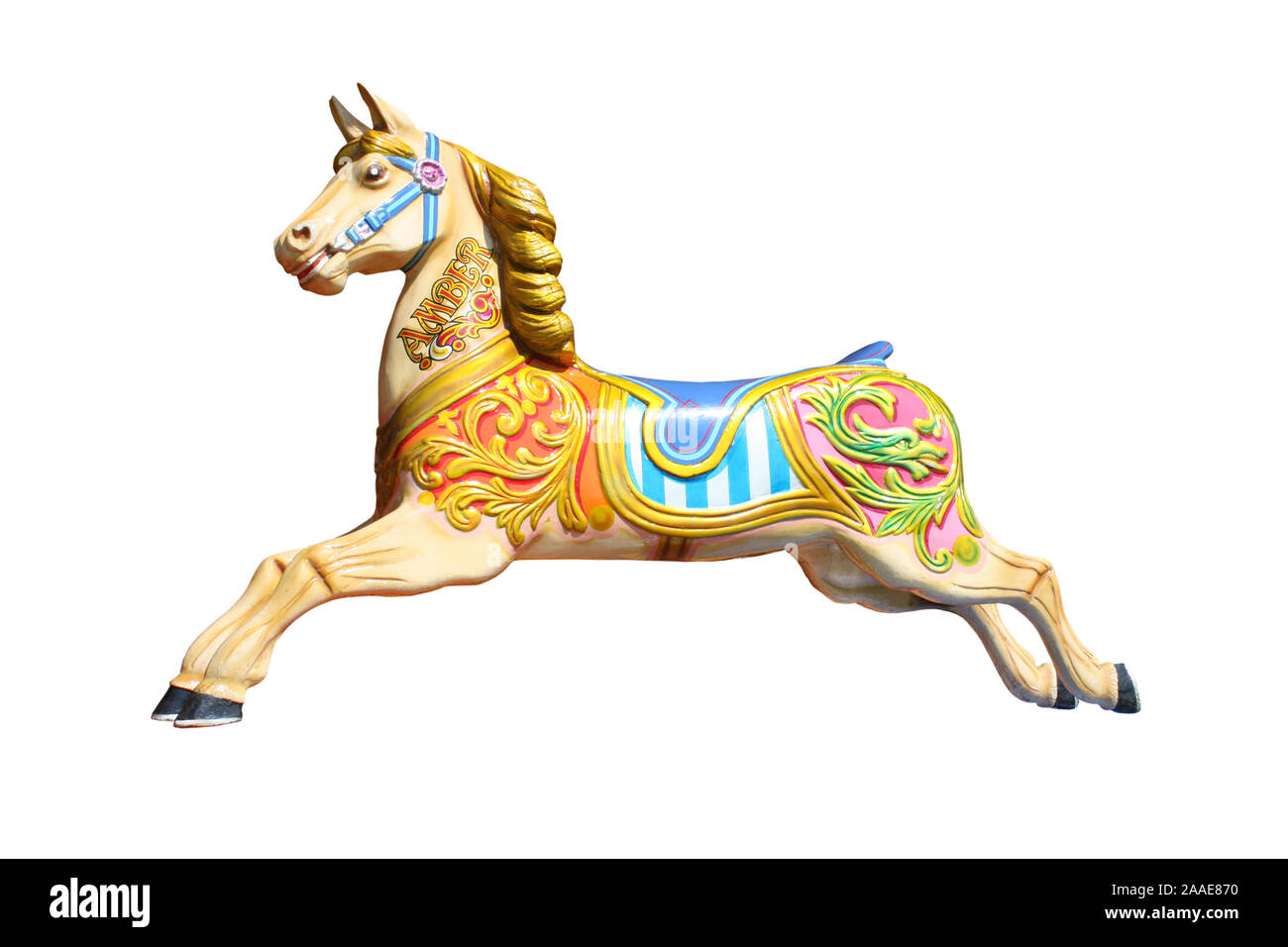 Eine isolierte Karussell Pferd von einer Kirmes fahren. Stockfoto