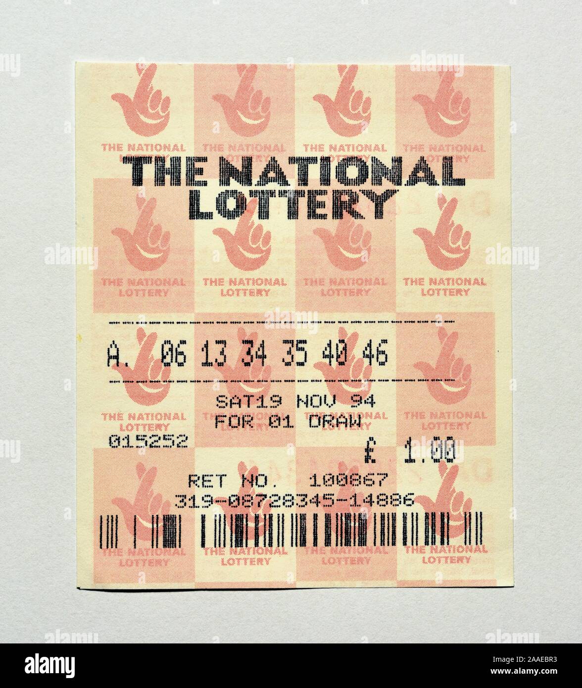 Die Nationallotterie zuerst Tageskarte Samstag, 19. November 1994 Stockfoto