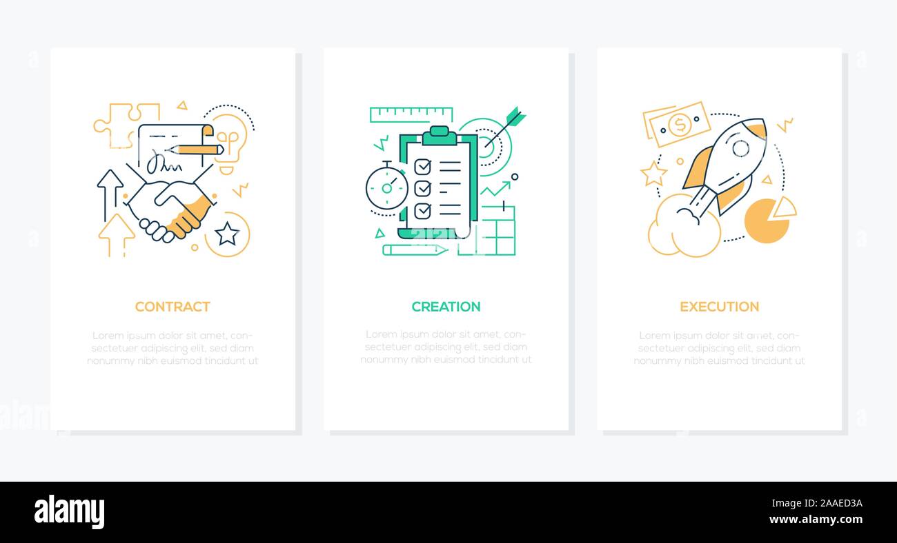 Prozesse in Unternehmen - Line Design Stil Banner einstellen Stock Vektor