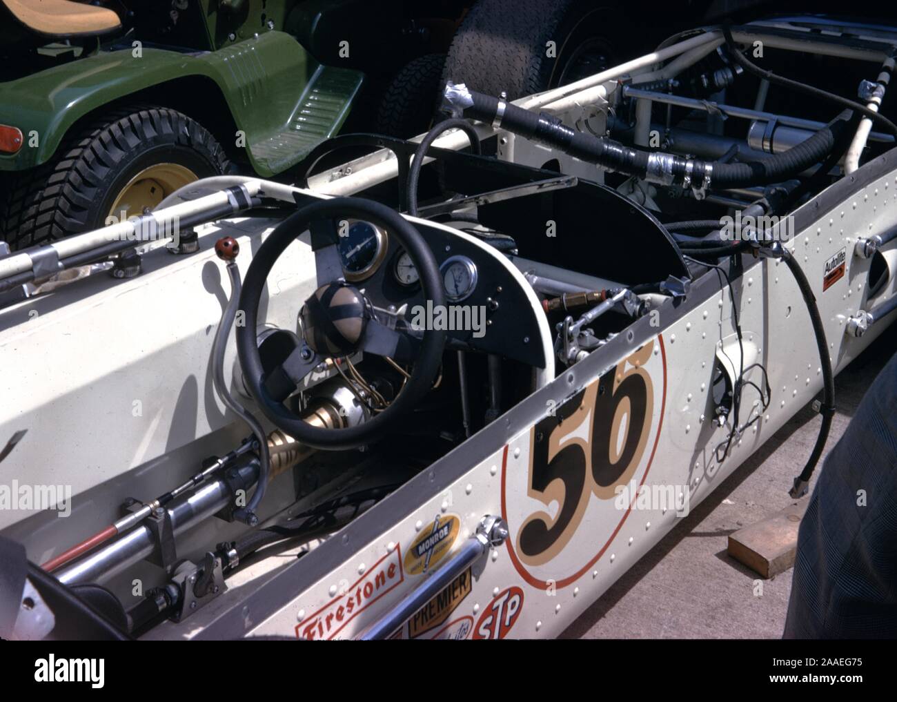 Nahaufnahme einer teilweise zerlegt Indy 500 rennen Auto, 1976. () Stockfoto