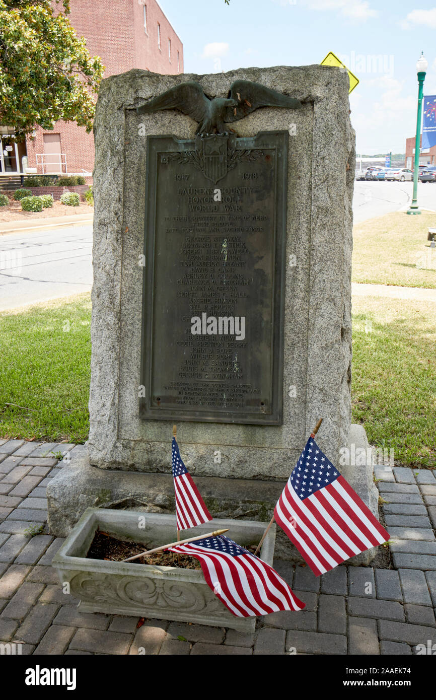 Laurens County 1. Weltkrieg Memorial City von Dublin Georgia USA Stockfoto