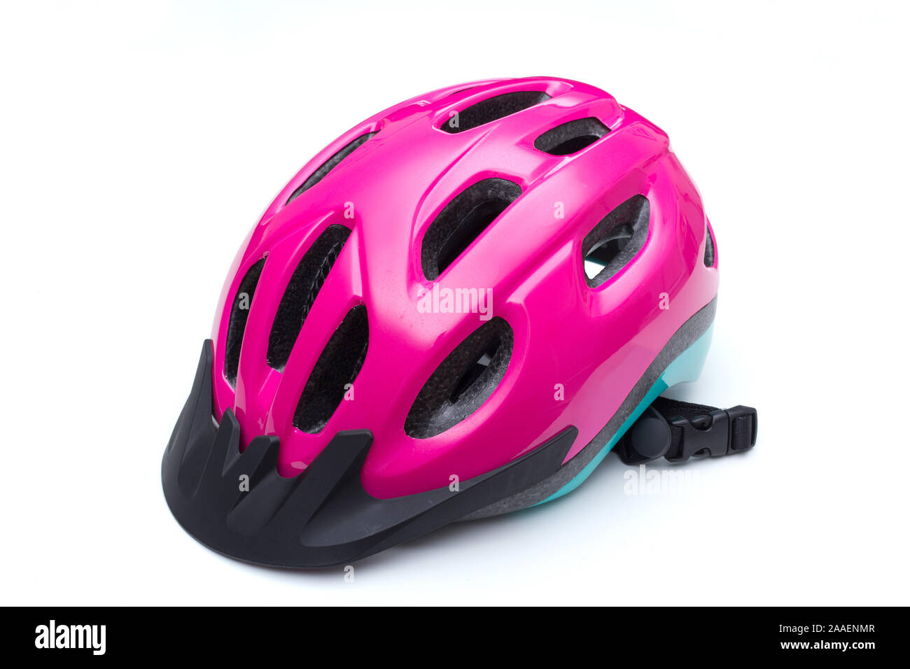 Schützende Fahrradhelm auf Weiß Stockfoto