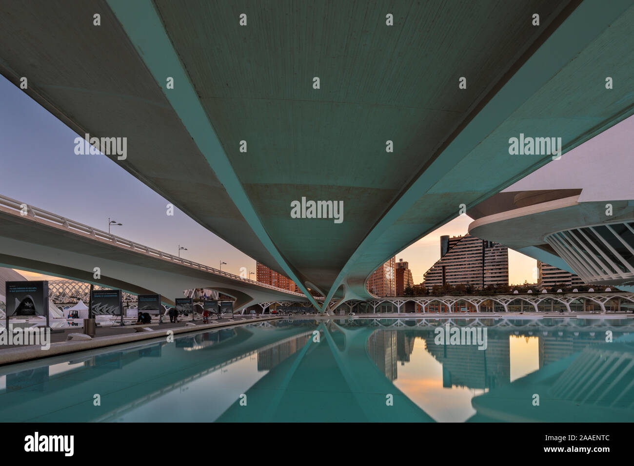 Stadt der Künste und Wissenschaften in den frühen Morgen, von Calatrava, Valencia, Spanien, für Stockfoto