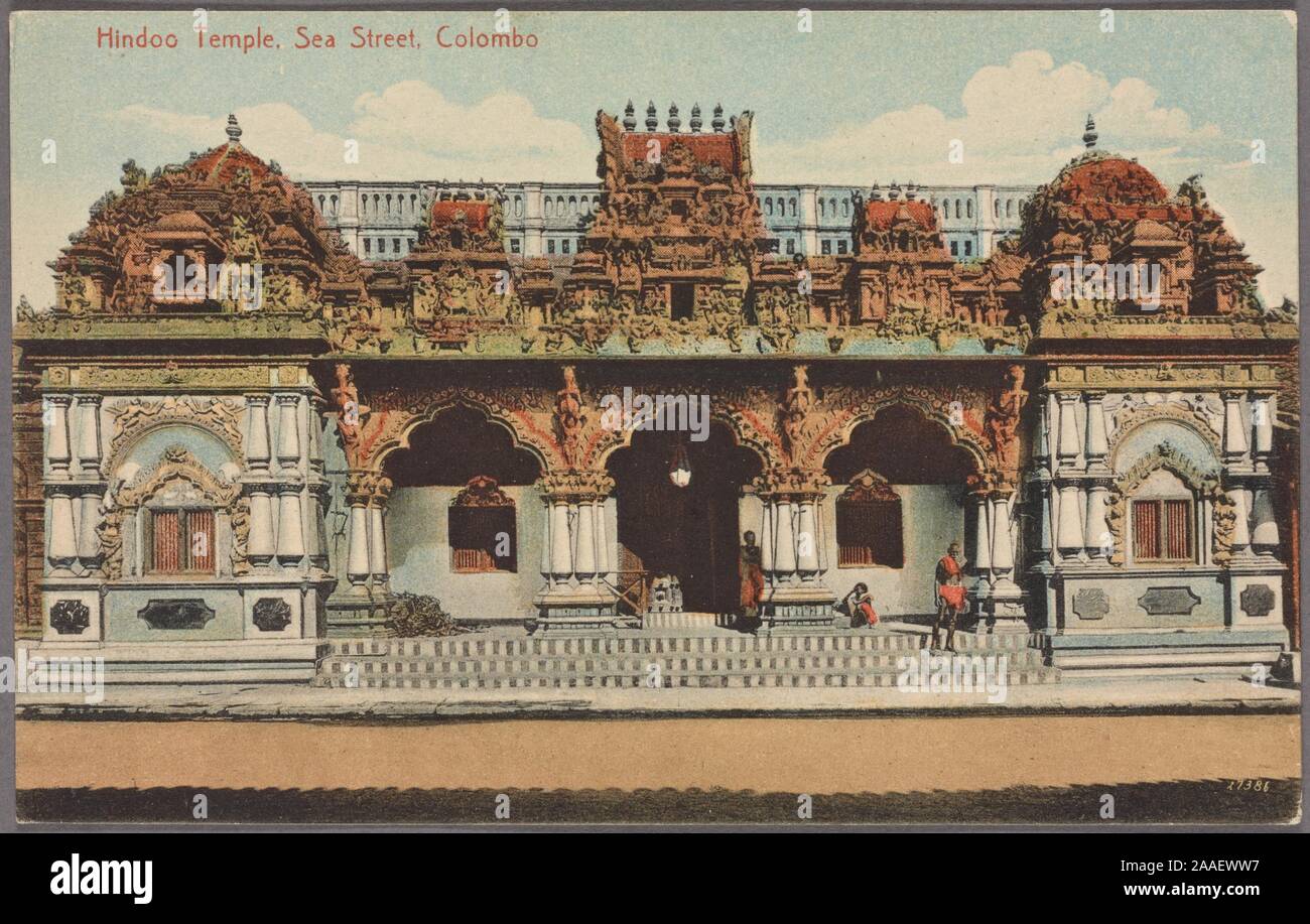 Illustrierte Postkarte von der Fassade eines Hindu Tempel in Meer Street, Colombo, Sri Lanka (früher Ceylon), vertreten durch A. W. EIN, 1912 veröffentlicht. Platte und Co. Aus der New York Public Library. () Stockfoto