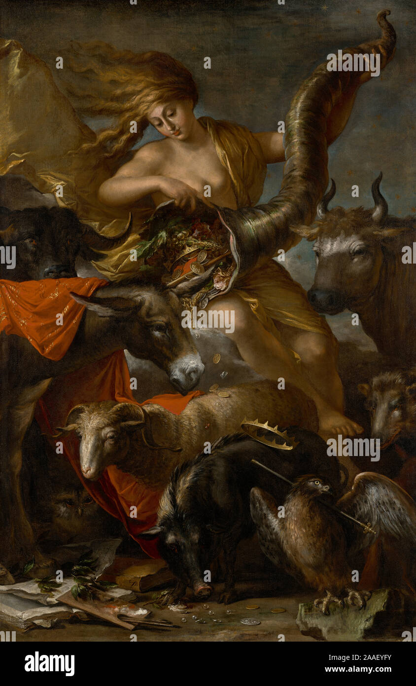 Allegorie des Vermögens; Salvator Rosa (Italienisch, 1615 - 1673); ca. 1658 - 1659; Öl auf Leinwand; 200.7 × 133 cm (79 x 52 3/8 in.); 78.PA.231 Stockfoto