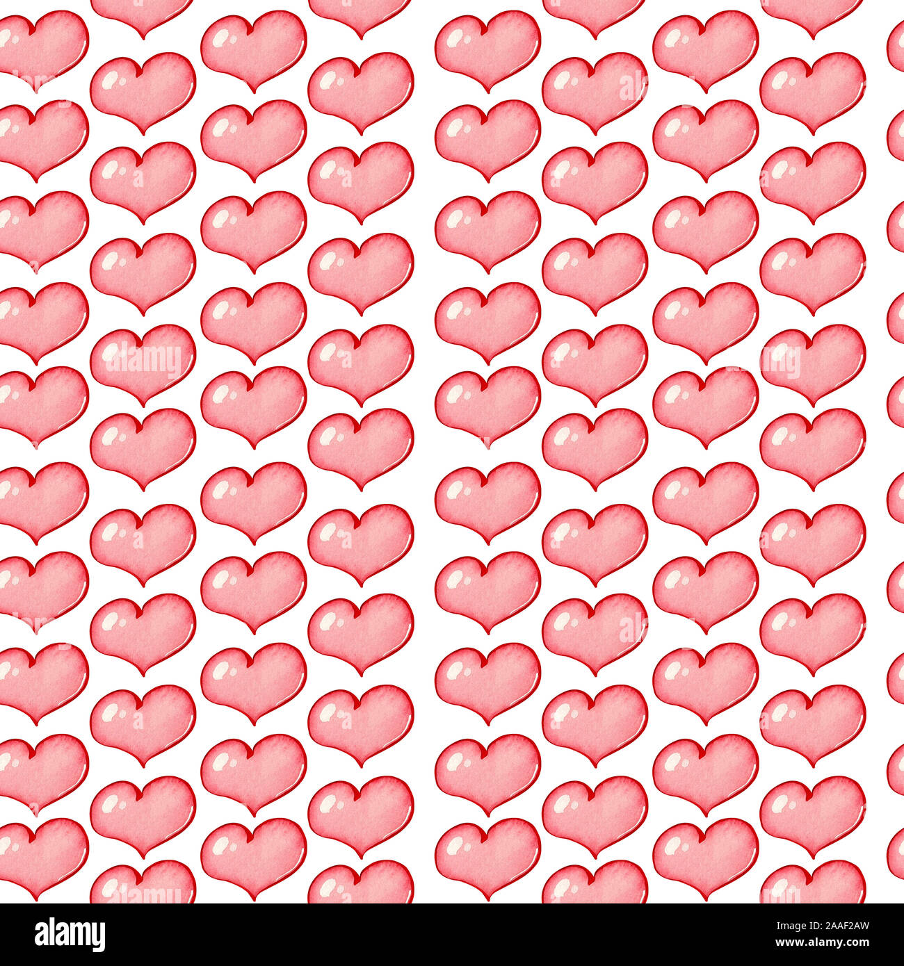Nahtlose Muster mit Aquarell Herzen. Zarte Ornament in Pastelltönen für Valentinstag auf einem weißen Hintergrund. Stockfoto