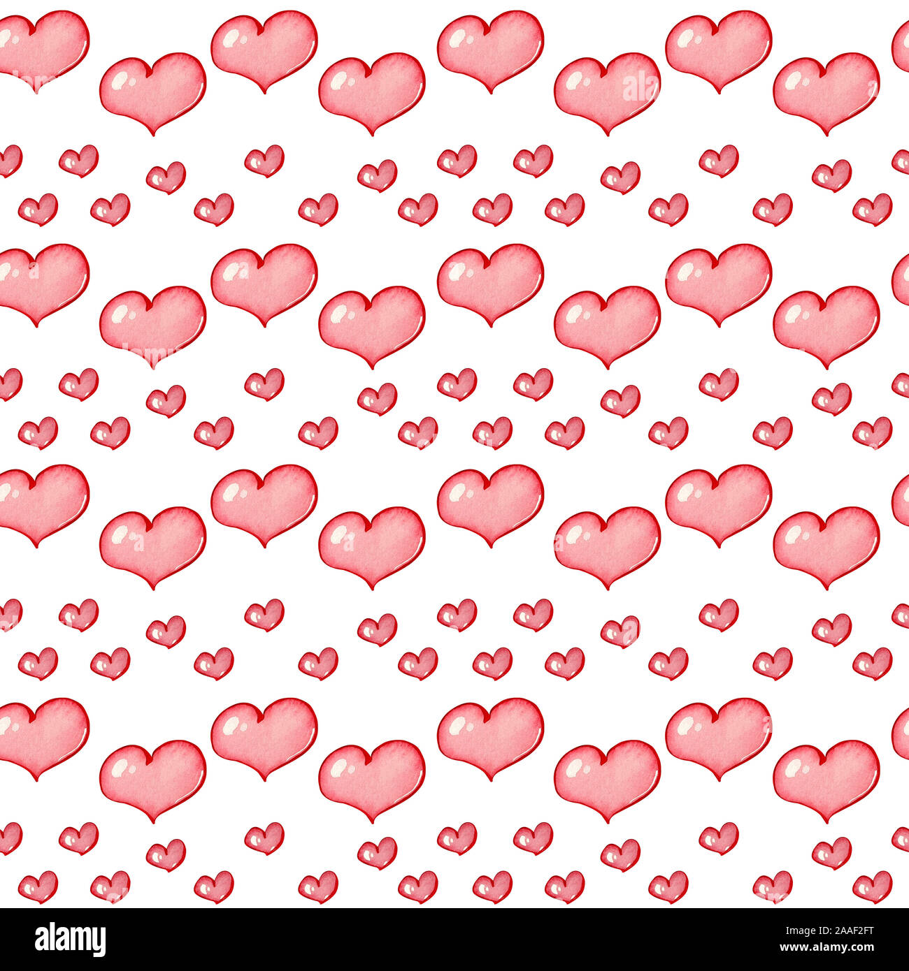 Nahtlose Muster mit Aquarell Herzen. Zarte Ornament in Pastelltönen für Valentinstag auf einem weißen Hintergrund. Stockfoto