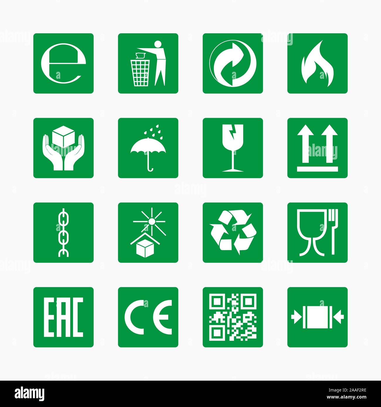 Verpackung Symbole, Zeichen gesetzt. Vector Illustration, flache Bauform. Stock Vektor