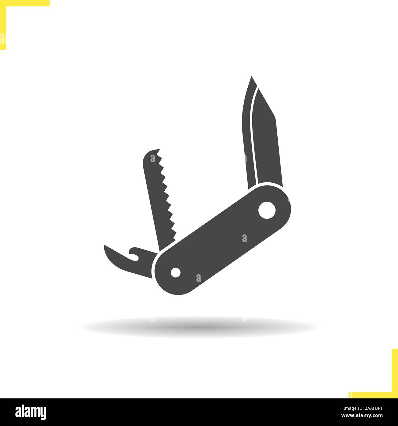 Taschenmesser Symbol. Isolierte Taschenmesser Abbildung. Schlagschatten Taschenmesser Symbol. Der Multifunktionale tourist Taschenmesser. Taschenmesser logo Konzept. V Stock Vektor