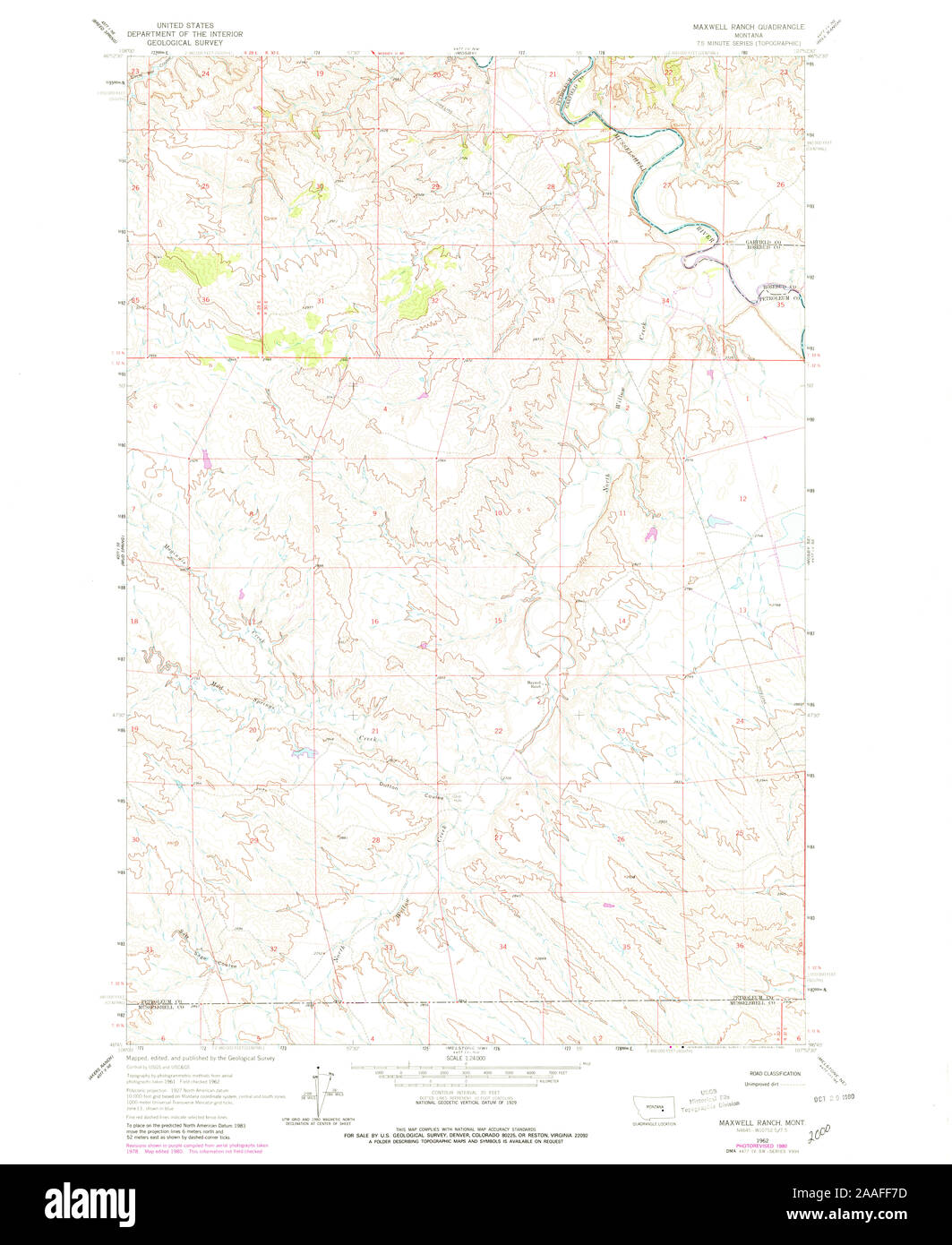 USGS TOPO Karte Montana MT Maxwell Ranch 1962 24000 265271 Restaurierung Stockfoto