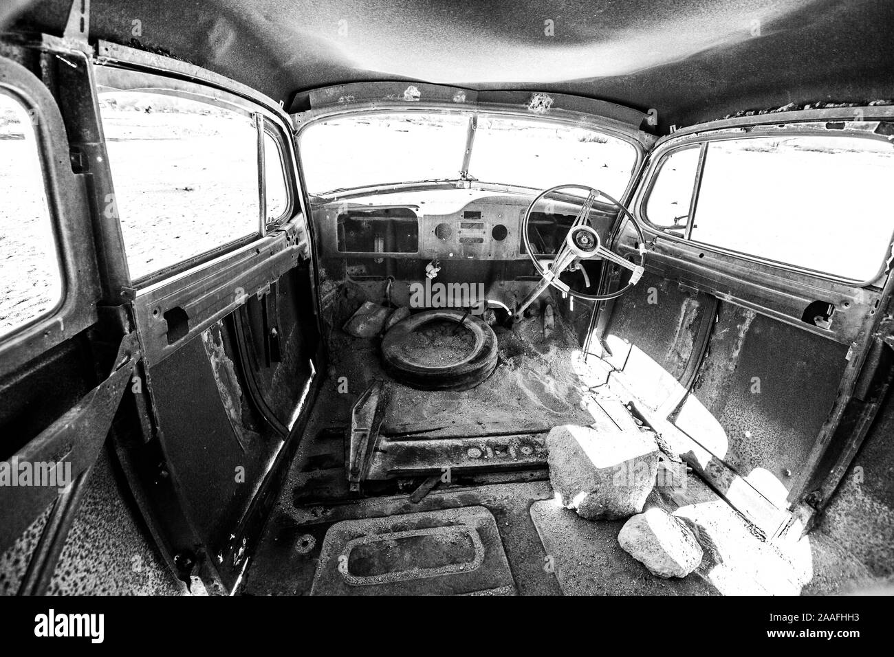 Oldtimer-Wracks in Solitaire Stadt, Sossusvlei im Namib-Wüste, Namibia, Afrika Stockfoto