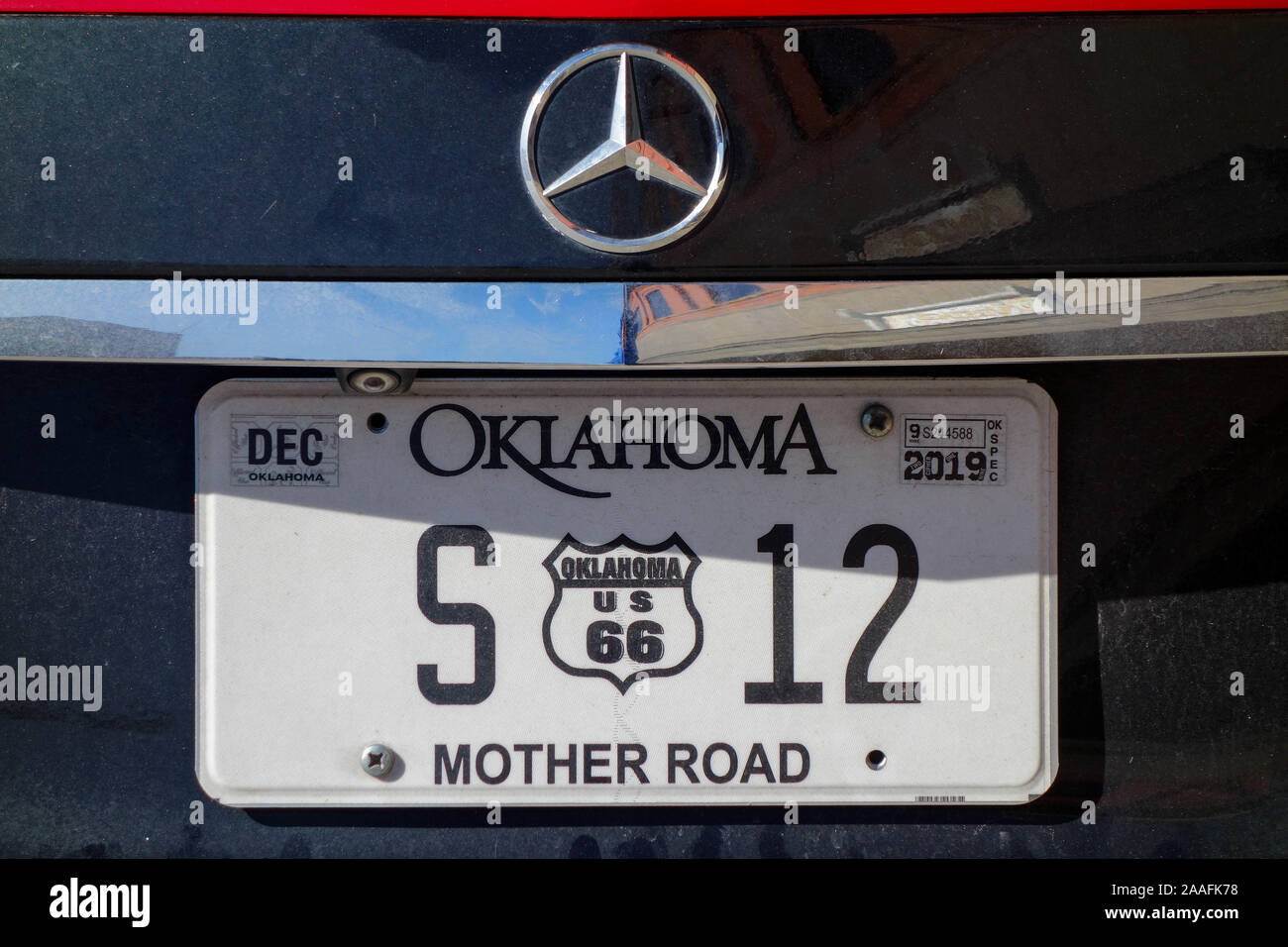 Kennzeichen mit Route 66 in Oklahoma registriert Stockfoto