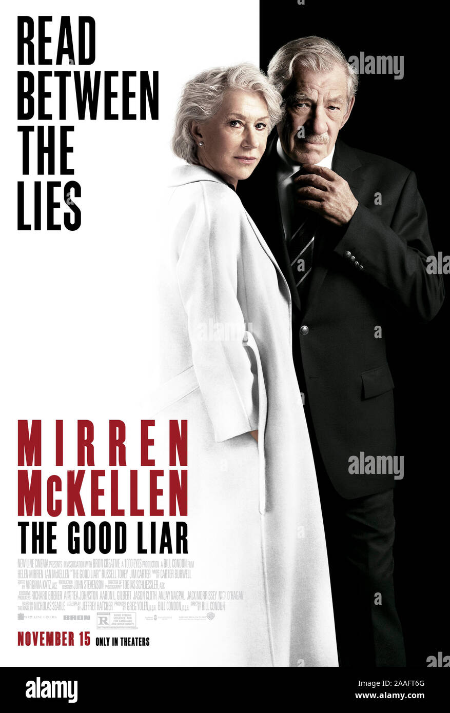 Die Gute Lügner (2019) von Bill Condon und Hauptdarsteller Helen Mirren, Ian McKellen und Russell Tovey geleitet. Ein hochstapler nimmt das falsche Ziel. Stockfoto