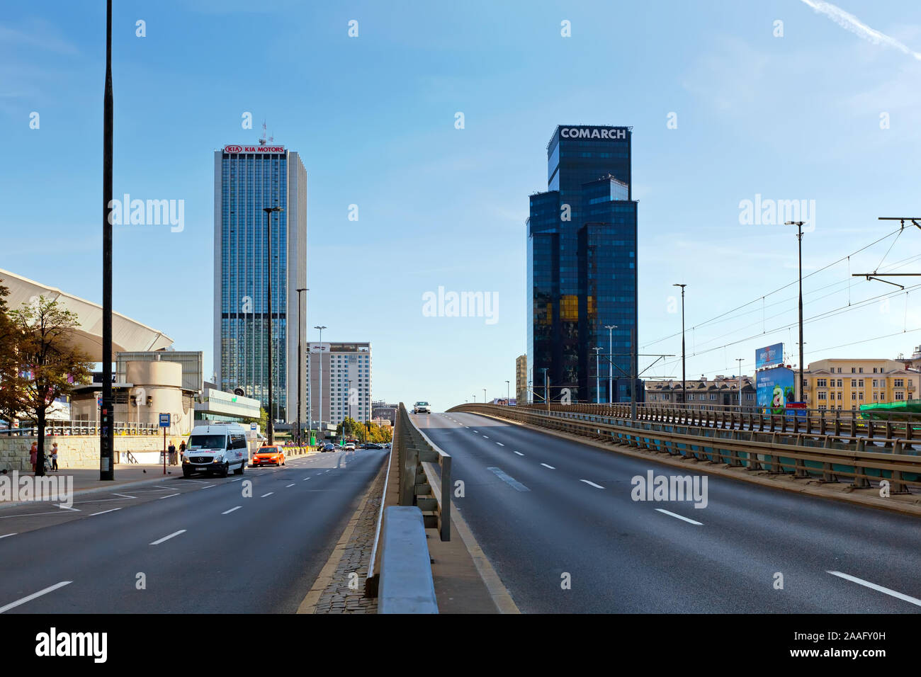 Fotos in der Hauptstadt von Polen Warschau auf einem hellen, sonnigen Tag im August getroffen Stockfoto